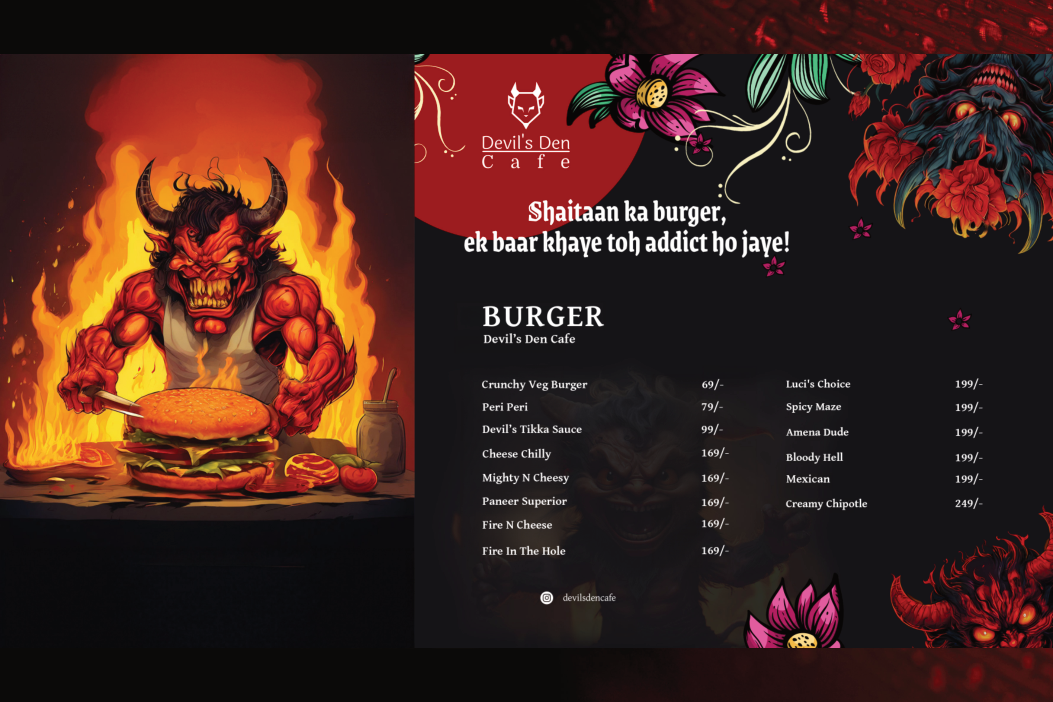 Devil's Den Cafe burger menu artwork